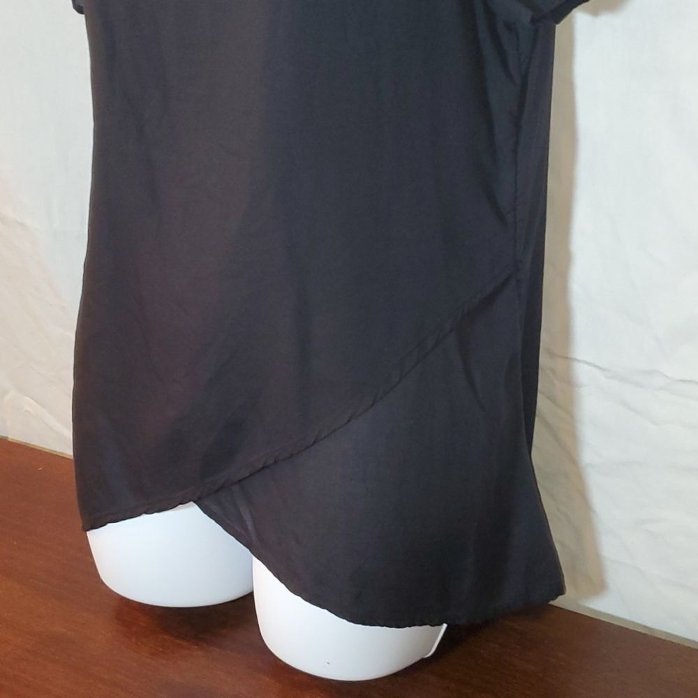GAP Black Viscose Wrap Front Short Sleeve Blouse Top - Women's Small - Picture 3 of 14
